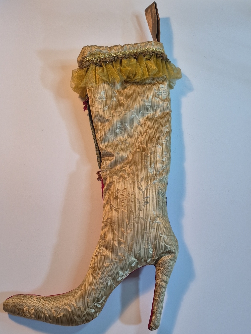 PIER 1 Decorative Fabric Victorian Theme Holiday Christmas Stocking Heeled Boots - Picture 16 of 16